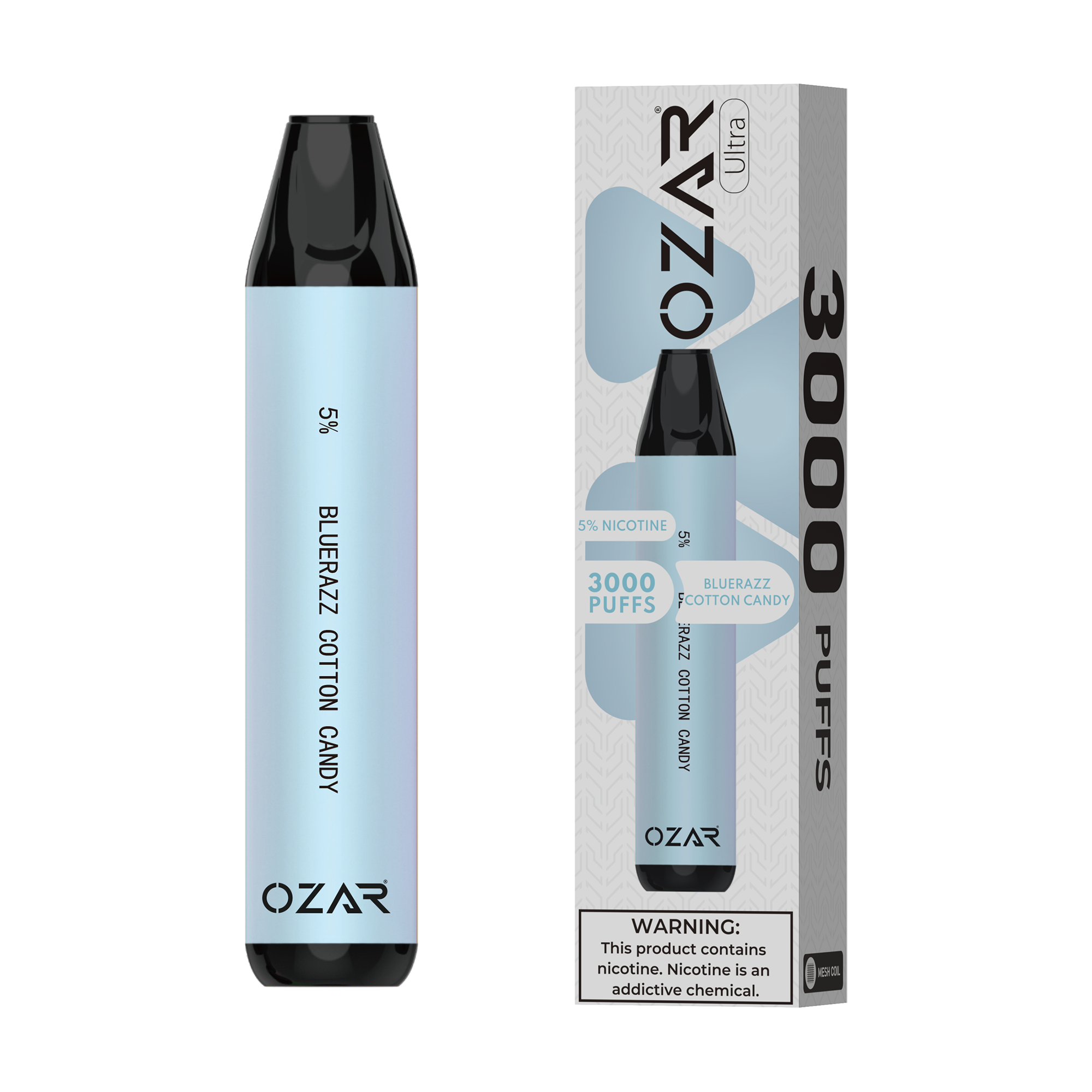 Ozar Ultra Disposable Vape Bluerazz Cotton Candy 3000 Puffs